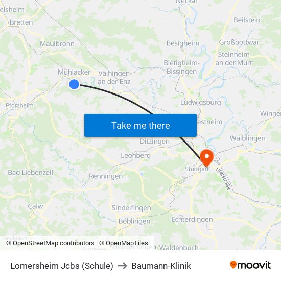 Lomersheim Jcbs (Schule) to Baumann-Klinik map