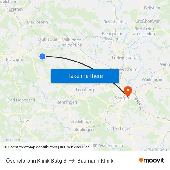 Öschelbronn Klinik Bstg 3 to Baumann-Klinik map