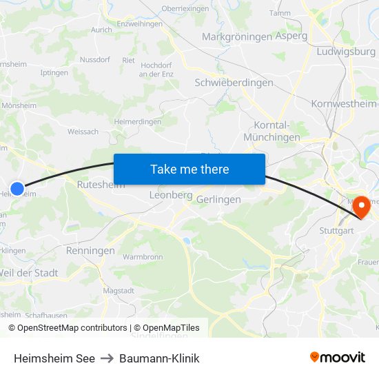 Heimsheim See to Baumann-Klinik map