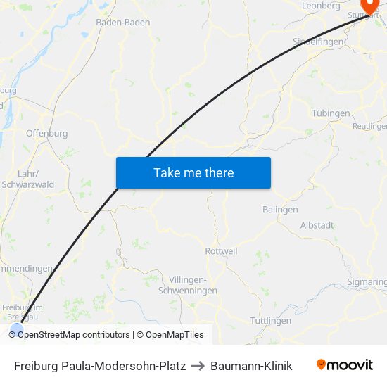 Freiburg Paula-Modersohn-Platz to Baumann-Klinik map