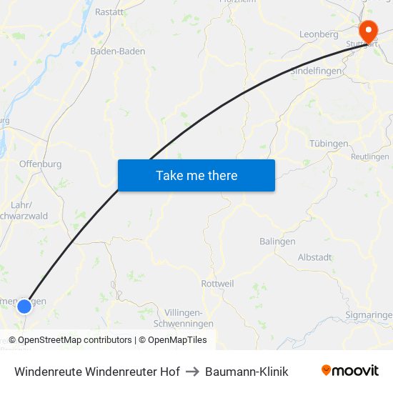 Windenreute Windenreuter Hof to Baumann-Klinik map