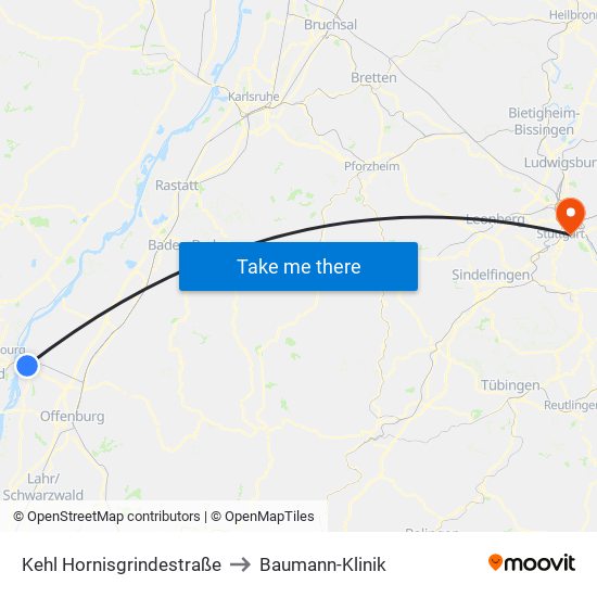 Kehl Hornisgrindestraße to Baumann-Klinik map