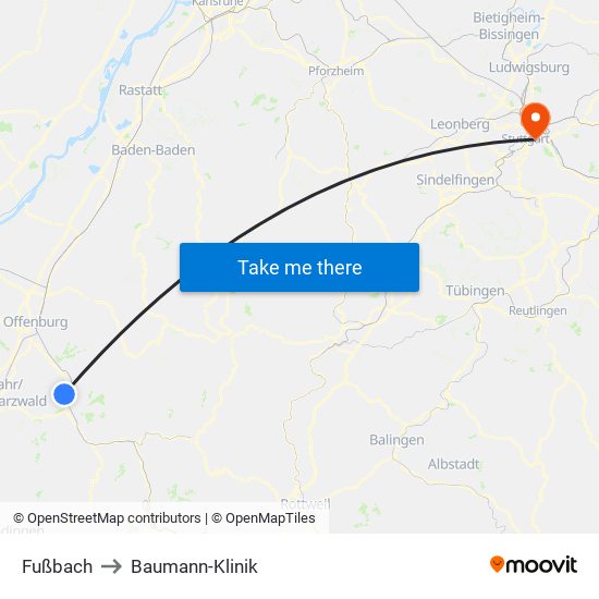 Fußbach to Baumann-Klinik map