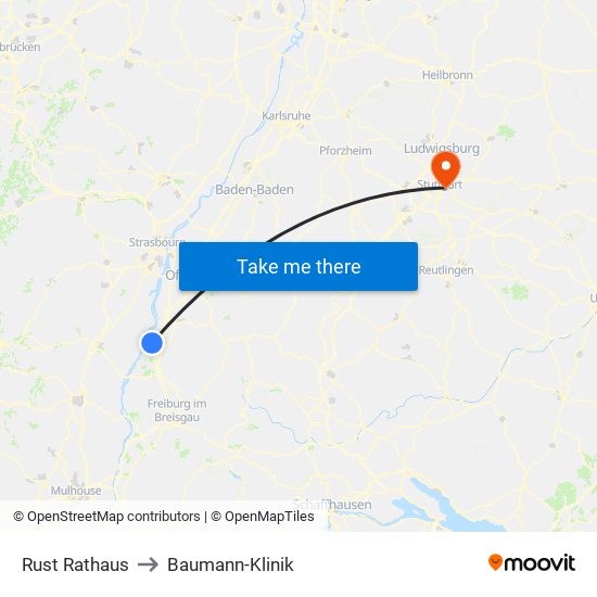 Rust Rathaus to Baumann-Klinik map