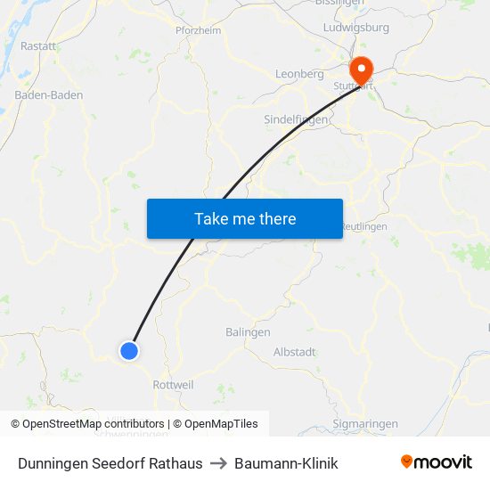 Dunningen Seedorf Rathaus to Baumann-Klinik map