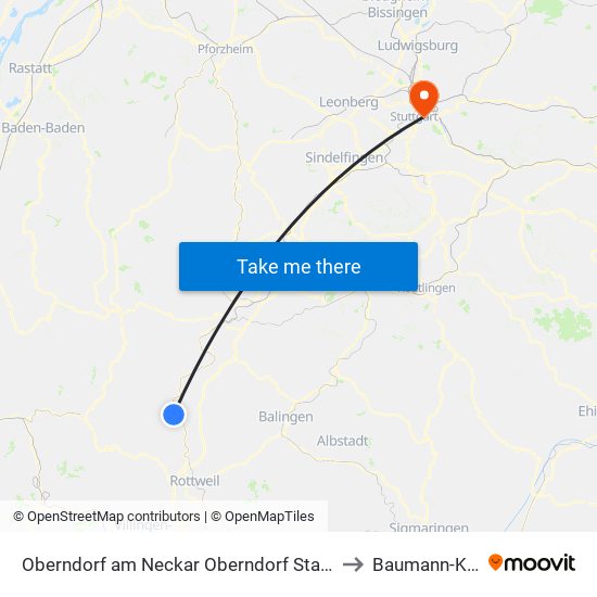 Oberndorf am Neckar Oberndorf Stadtgarten to Baumann-Klinik map