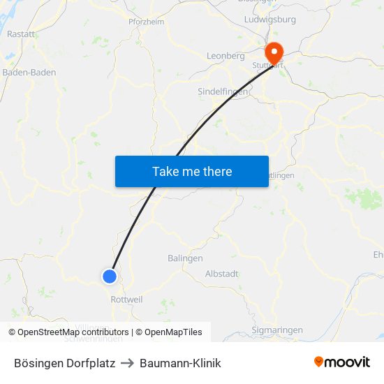 Bösingen Dorfplatz to Baumann-Klinik map