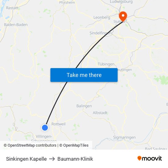 Sinkingen Kapelle to Baumann-Klinik map