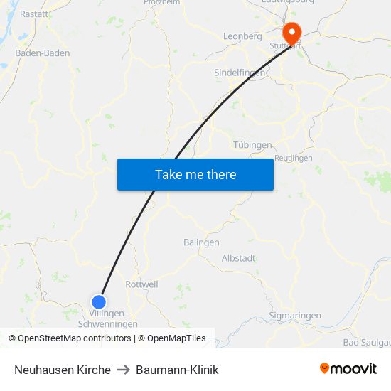 Neuhausen Kirche to Baumann-Klinik map