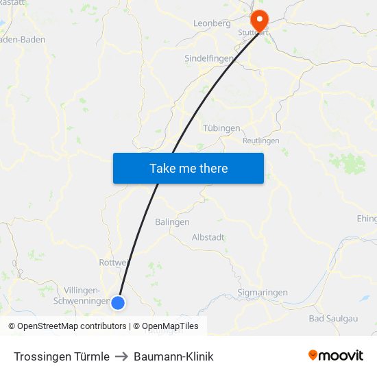 Trossingen Türmle to Baumann-Klinik map