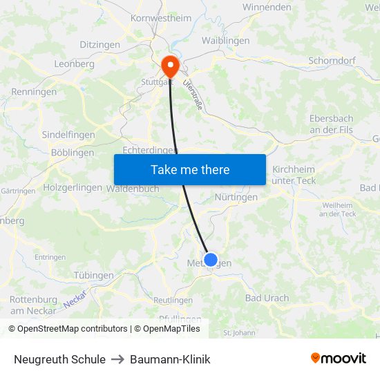 Neugreuth Schule to Baumann-Klinik map