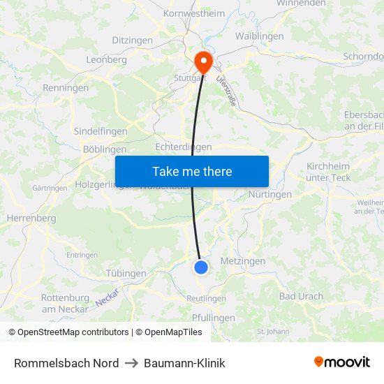 Rommelsbach Nord to Baumann-Klinik map