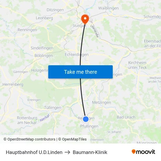 Hauptbahnhof U.D.Linden to Baumann-Klinik map