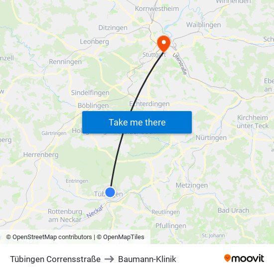 Tübingen Corrensstraße to Baumann-Klinik map