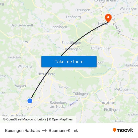 Baisingen Rathaus to Baumann-Klinik map