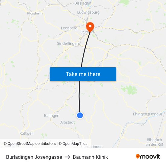 Burladingen Josengasse to Baumann-Klinik map