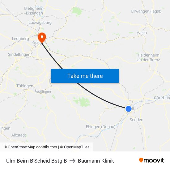 Ulm Beim B'Scheid Bstg B to Baumann-Klinik map