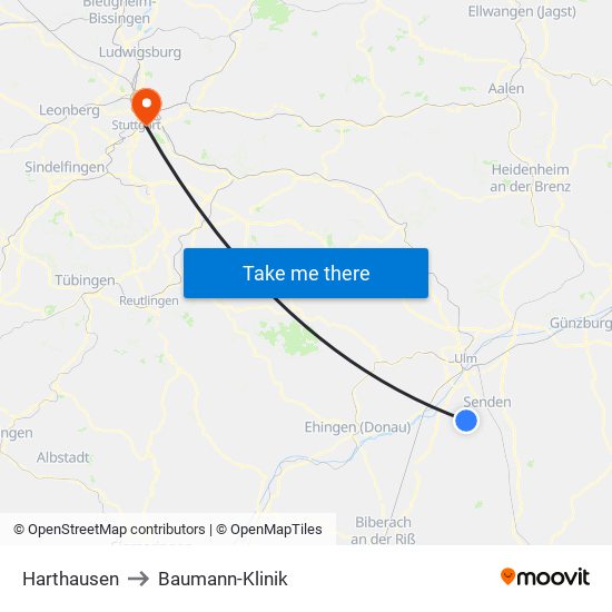 Harthausen to Baumann-Klinik map