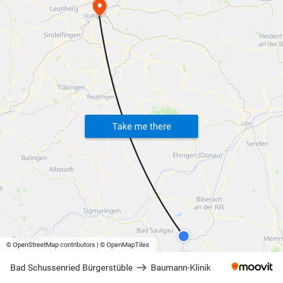 Bad Schussenried Bürgerstüble to Baumann-Klinik map