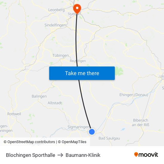 Blochingen Sporthalle to Baumann-Klinik map