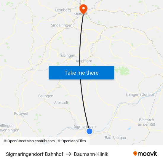 Sigmaringendorf Bahnhof to Baumann-Klinik map