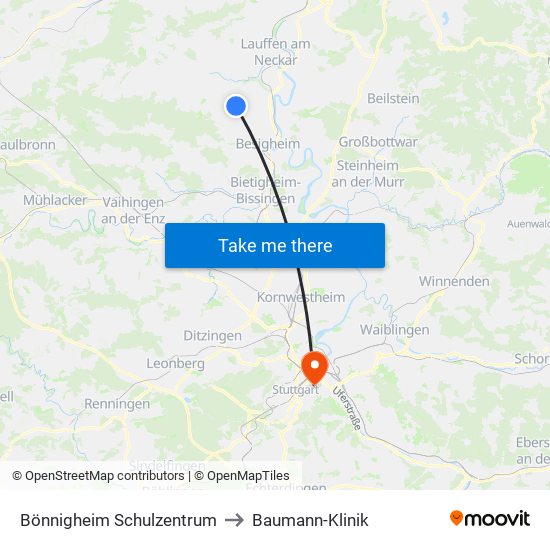 Bönnigheim Schulzentrum to Baumann-Klinik map