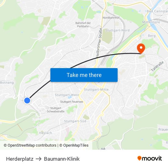 Herderplatz to Baumann-Klinik map