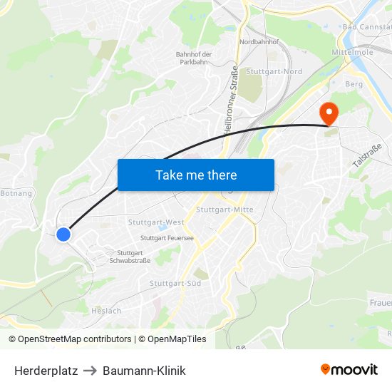 Herderplatz to Baumann-Klinik map
