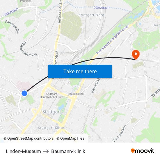 Linden-Museum to Baumann-Klinik map