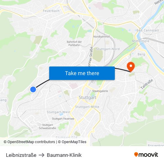 Leibnizstraße to Baumann-Klinik map