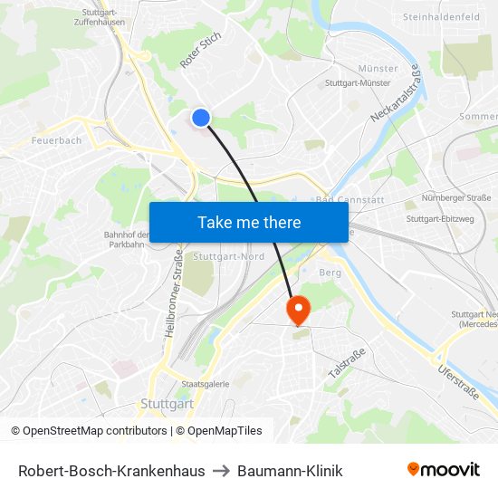 Robert-Bosch-Krankenhaus to Baumann-Klinik map