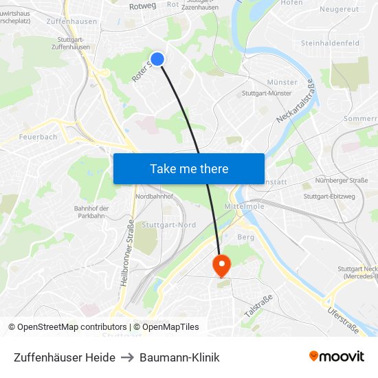 Zuffenhäuser Heide to Baumann-Klinik map