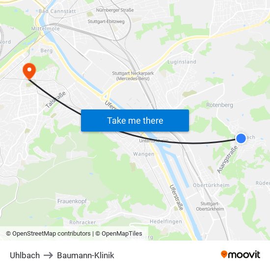 Uhlbach to Baumann-Klinik map