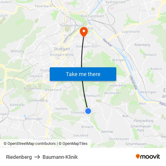 Riedenberg to Baumann-Klinik map
