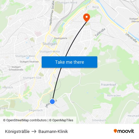 Königsträßle to Baumann-Klinik map