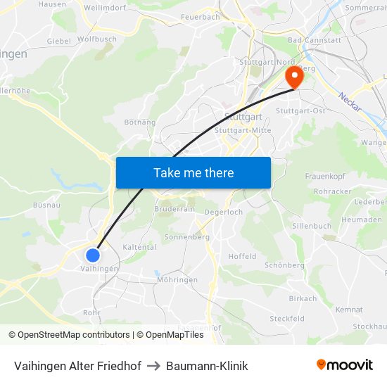 Vaihingen Alter Friedhof to Baumann-Klinik map