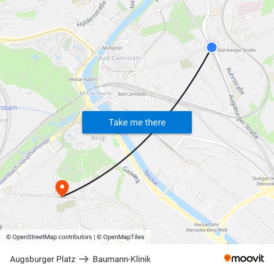 Augsburger Platz to Baumann-Klinik map