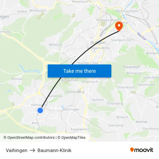 Vaihingen to Baumann-Klinik map