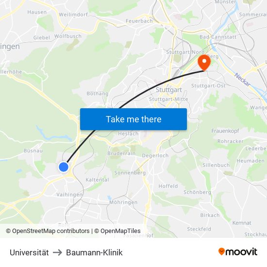 Universität to Baumann-Klinik map