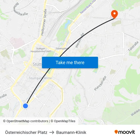 Österreichischer Platz to Baumann-Klinik map