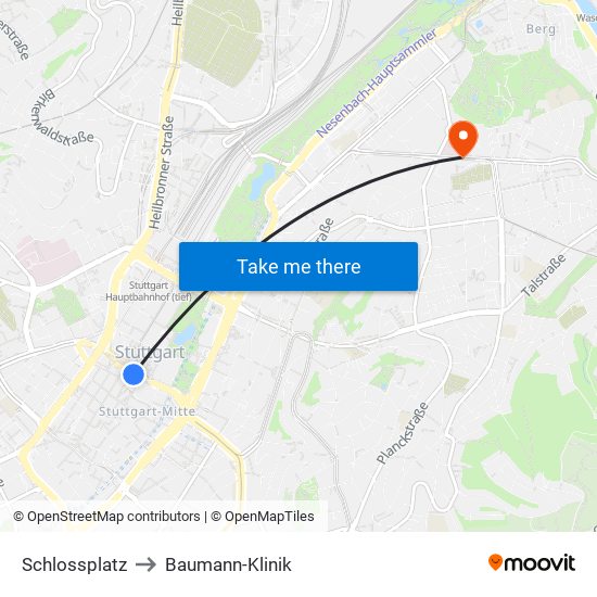 Schlossplatz to Baumann-Klinik map
