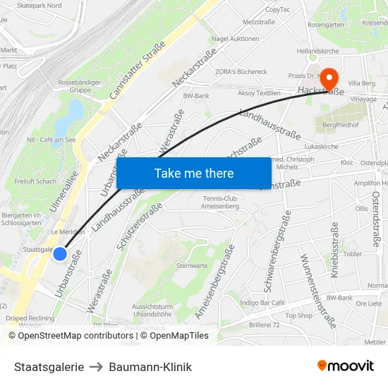 Staatsgalerie to Baumann-Klinik map