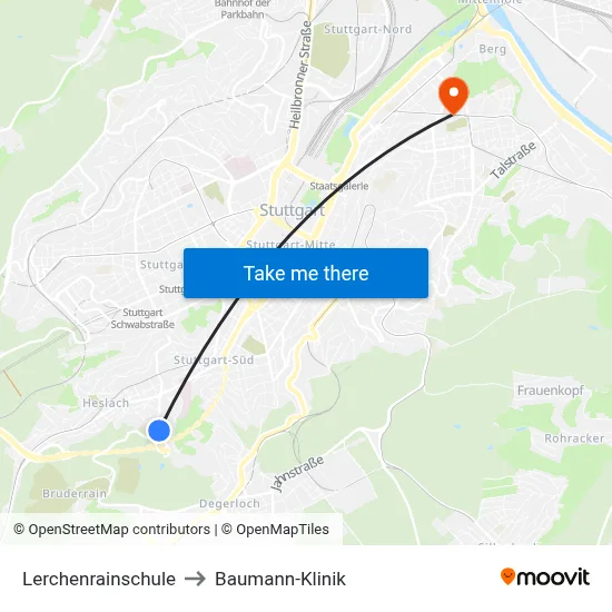 Lerchenrainschule to Baumann-Klinik map
