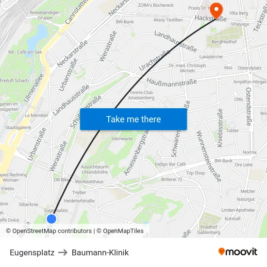 Eugensplatz to Baumann-Klinik map