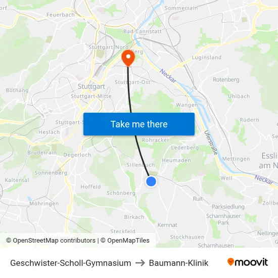 Geschwister-Scholl-Gymnasium to Baumann-Klinik map