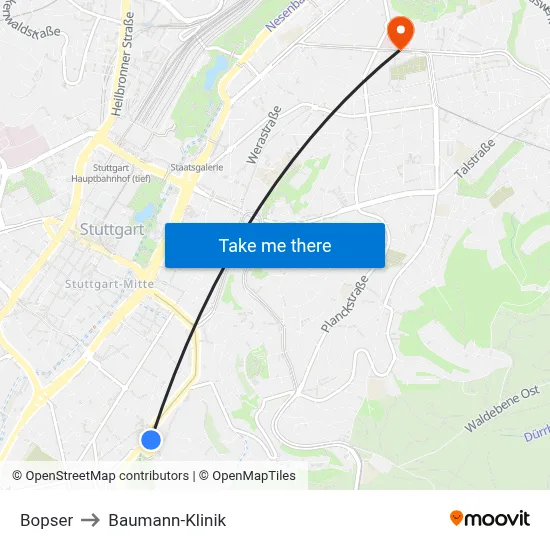 Bopser to Baumann-Klinik map