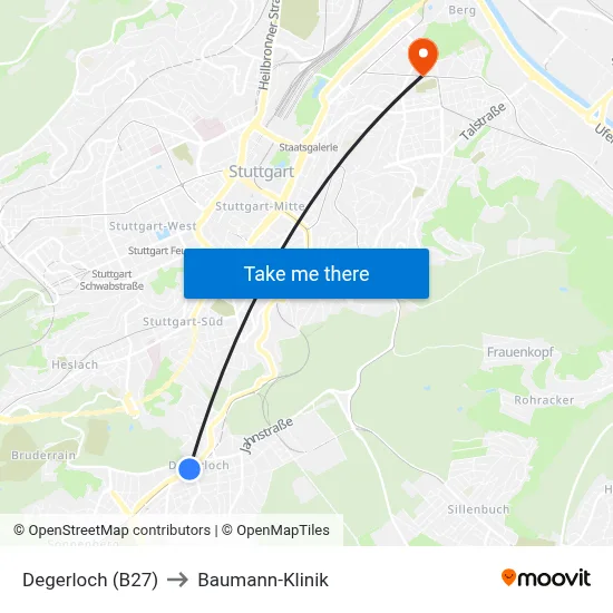 Degerloch (B27) to Baumann-Klinik map