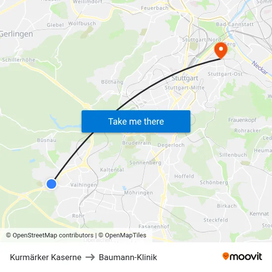 Kurmärker Kaserne to Baumann-Klinik map