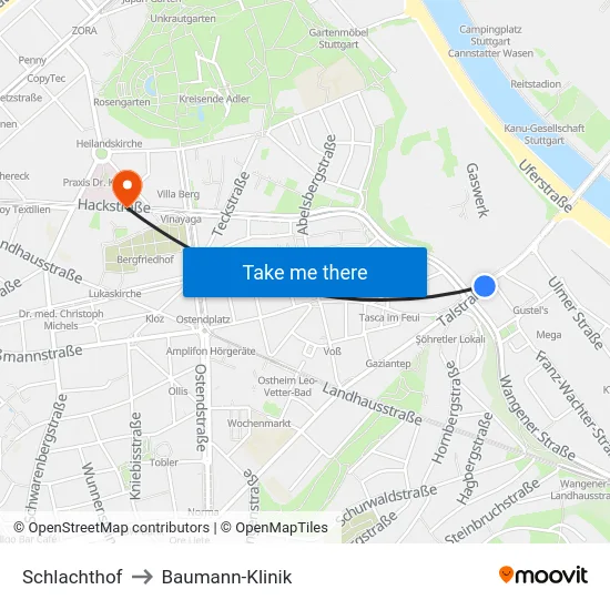 Schlachthof to Baumann-Klinik map