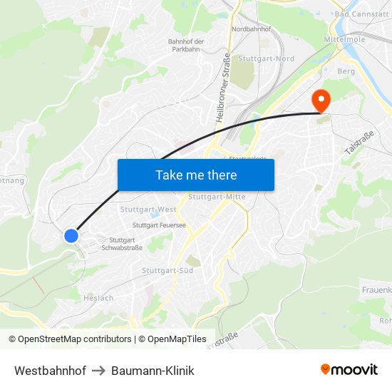 Westbahnhof to Baumann-Klinik map